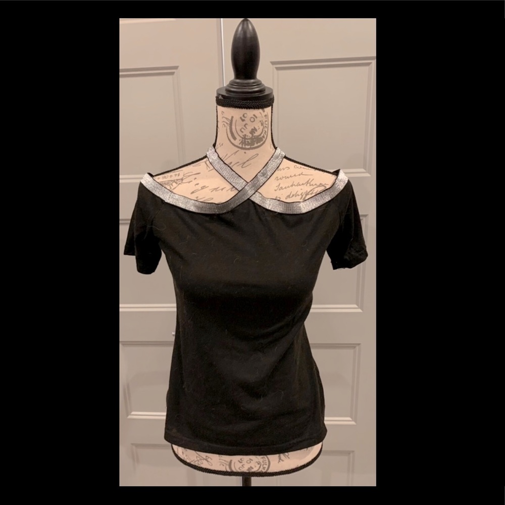 Silver cross neck top